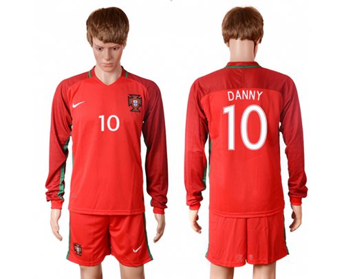Portugal #10 Danny Home Long Sleeves Soccer Country Jersey